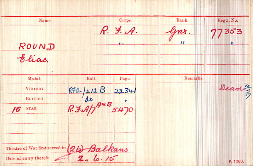 WWI Medal Rolls Index Card